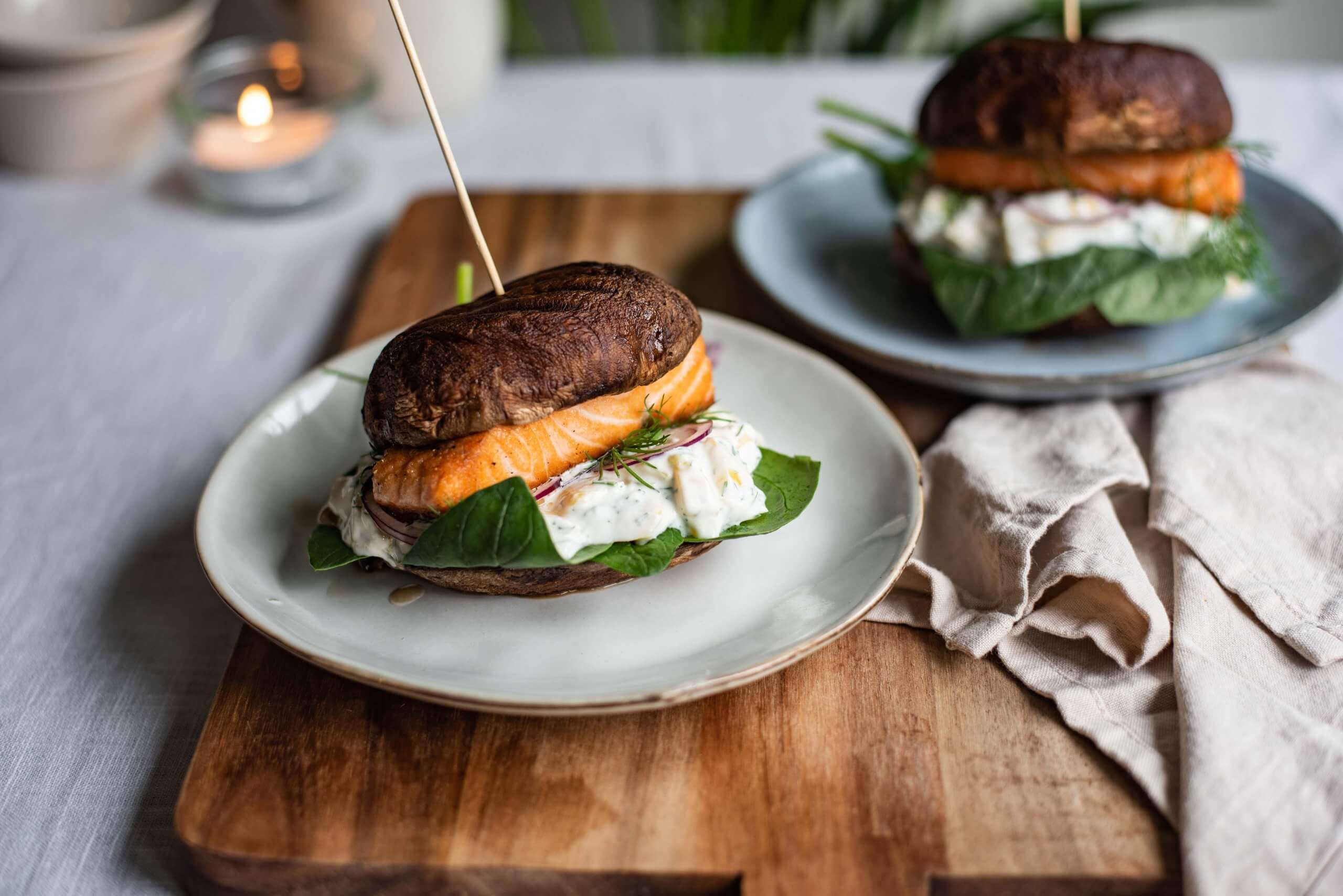 Portobelloburger met zalm