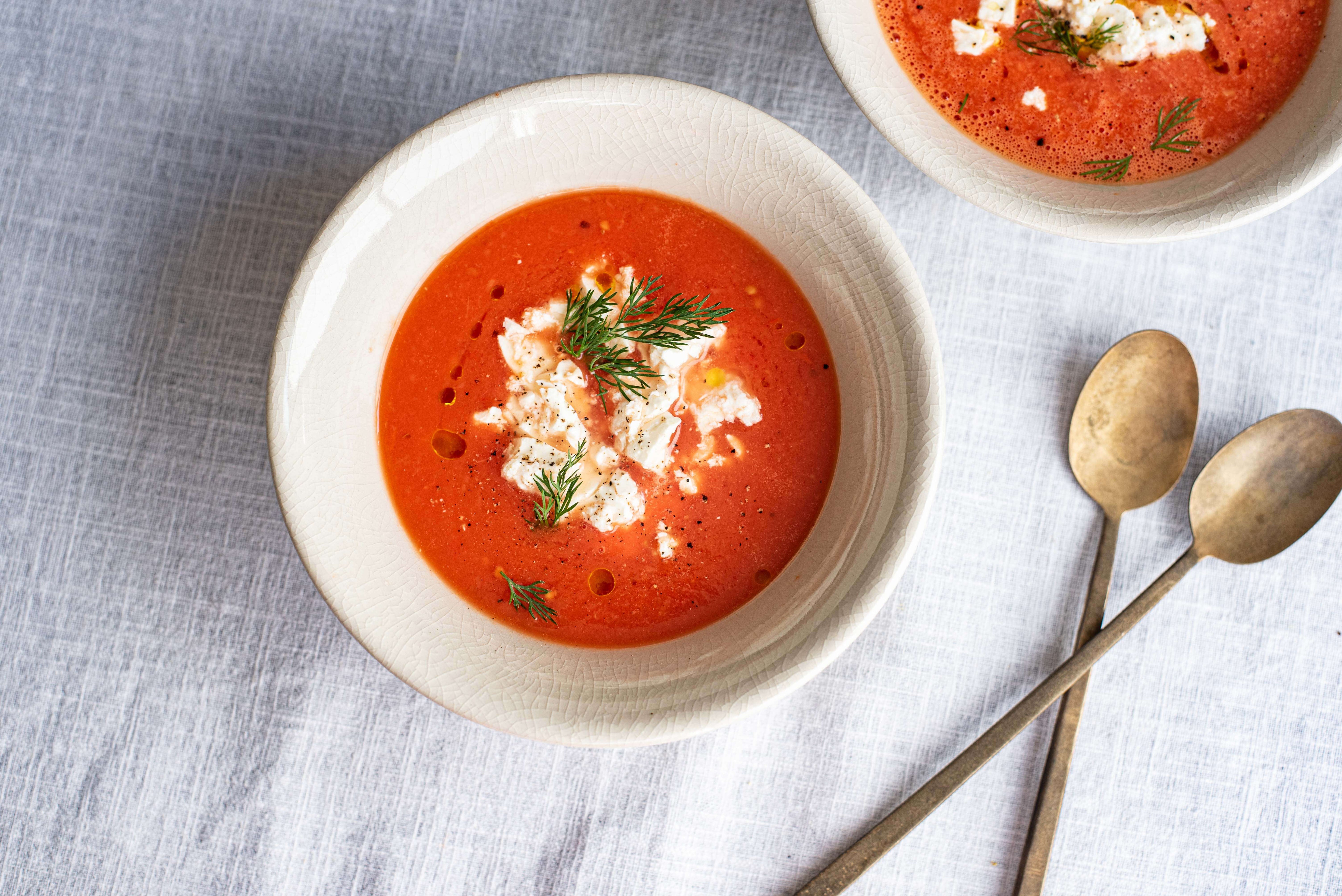 Watermeloensoep met feta en munt