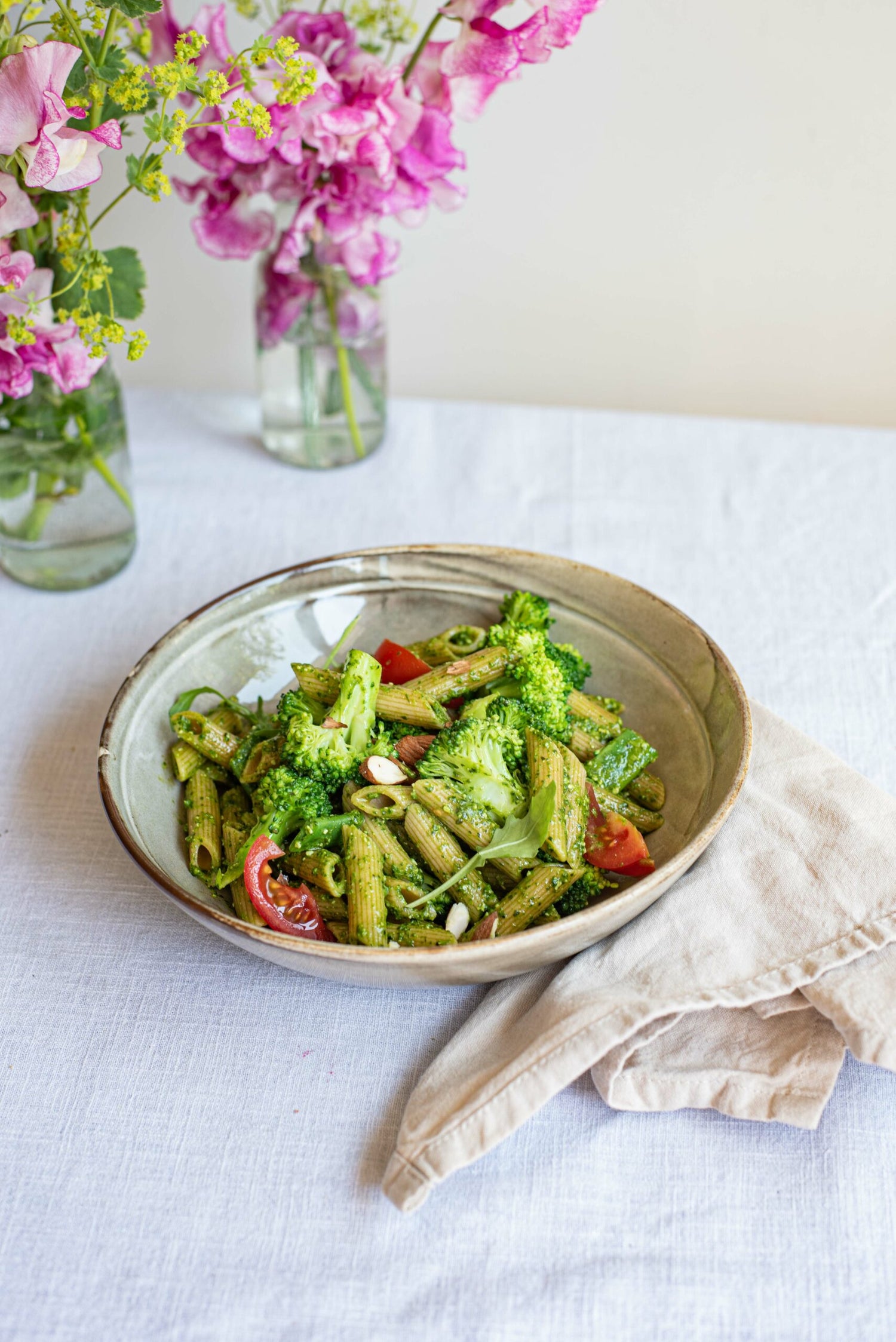 Pasta-pesto met snijbonen en broccoli