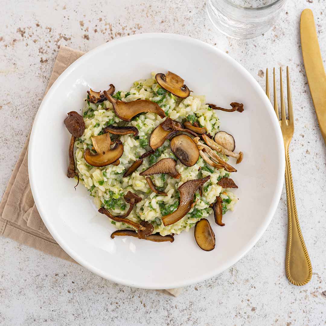 Risotto met boerenkool en paddenstoelen