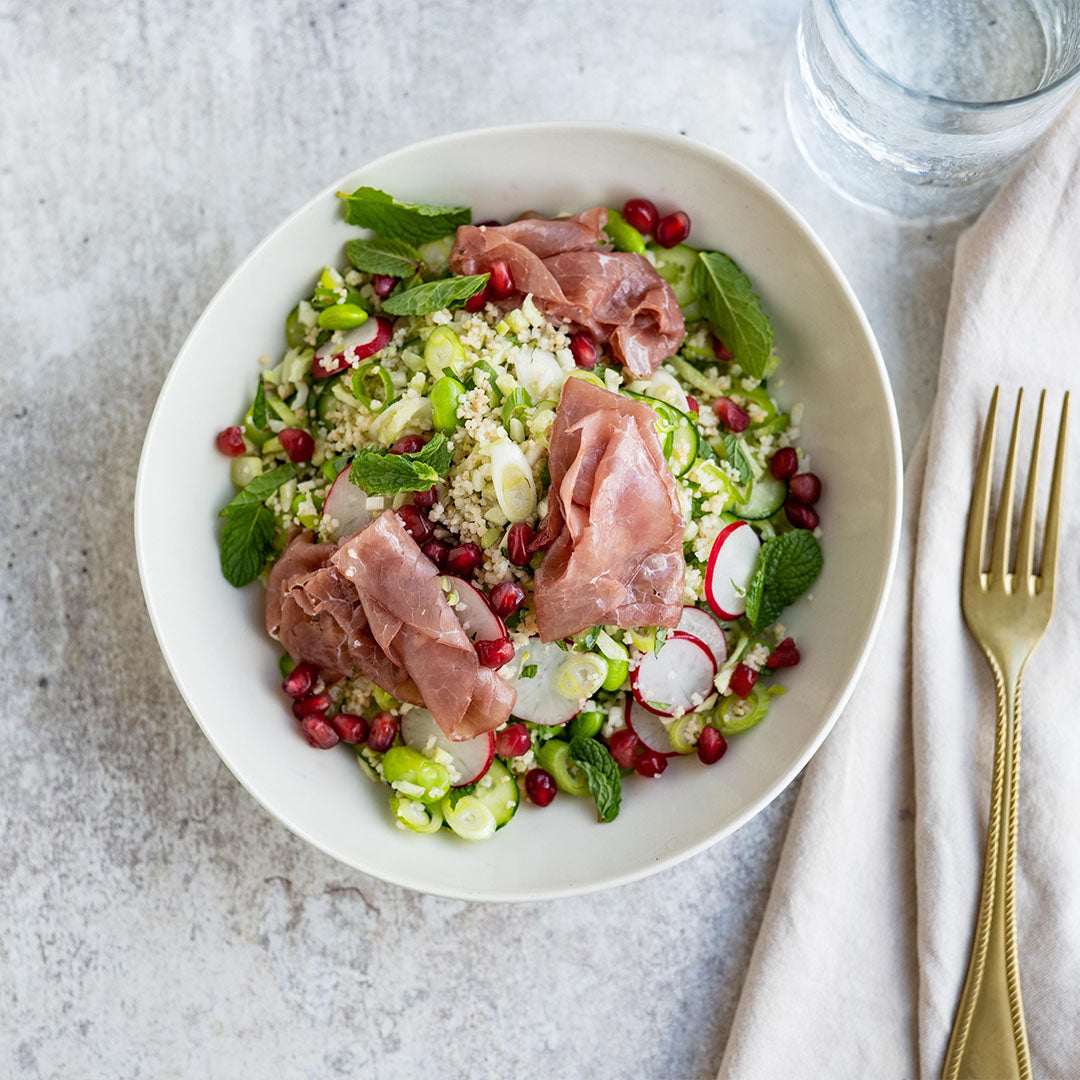 <a>Couscous-broccolisalade met carpaccio</a>