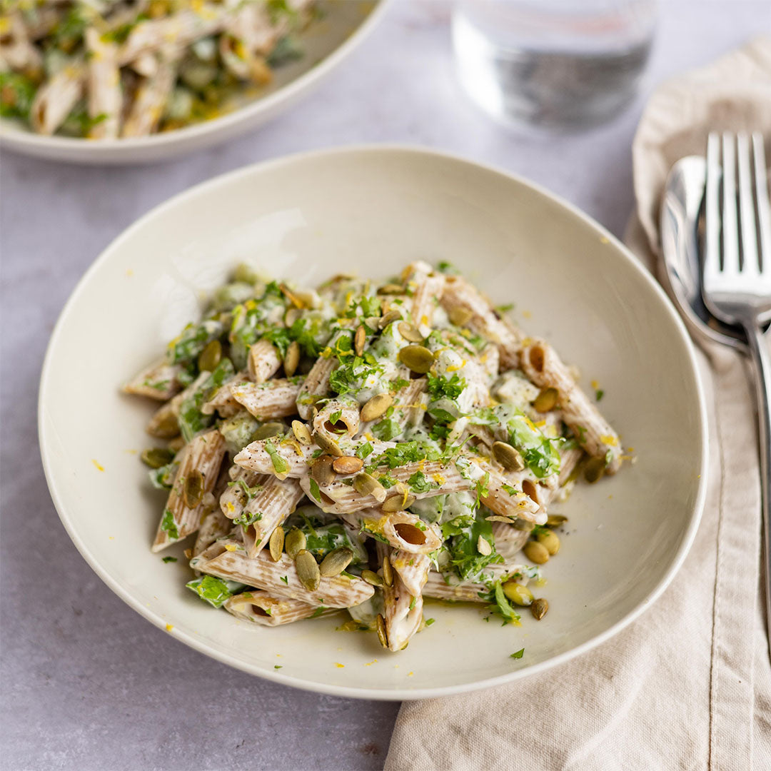 Pasta met velderwten en groene asperges