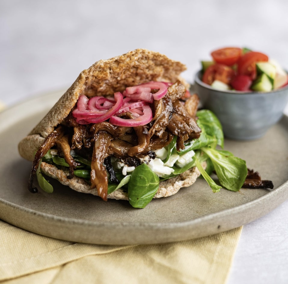 Pita met pulled paddenstoelen